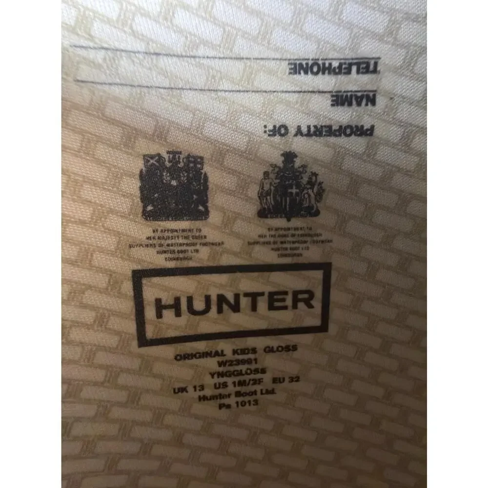 Hunter Original Kids Gloss Black Rain Boots Youth US 1 EU 32 Waterproof